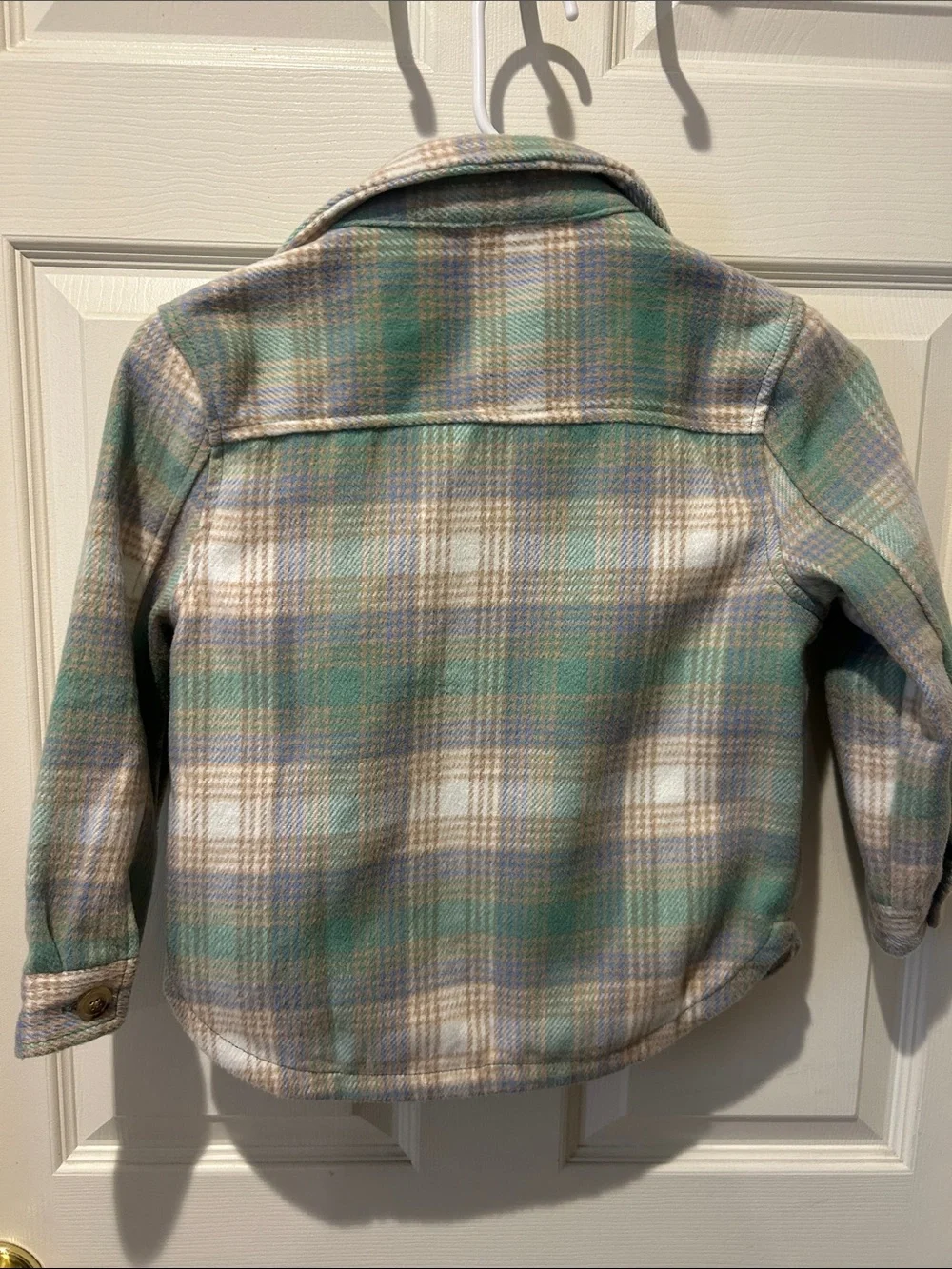 Plaid Fleece Shacket Jacket - Green & Cream